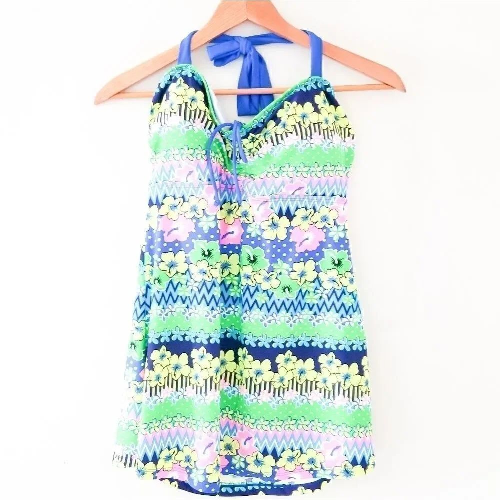 Cooclo tankini top pink, blue green, yellow